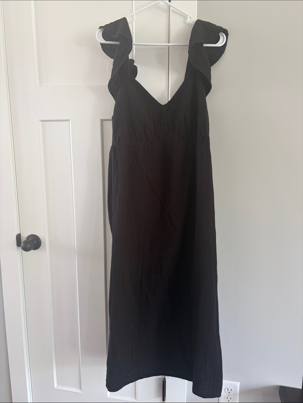 Time and Tru Black Ruffle Strap Midi Dress